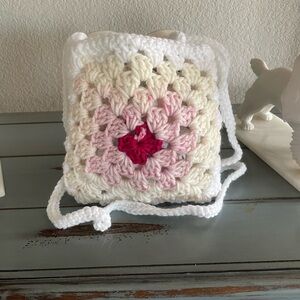 Handmade Crochet Bag with Pink and White Pattern